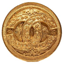 Broche ronde vintage médaille Coco Mark de Chanel Doré