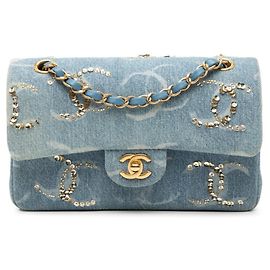 Borsa a Spalla Chanel Matelassé Coco Mark Blu D'oro
