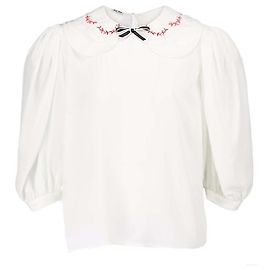 Blusa de Seda Miu Miu de Manga Curta na Cor Bege