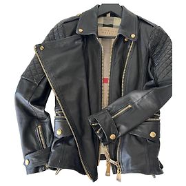 Burberry Brit Black Leather Quilted Biker Jacket Black