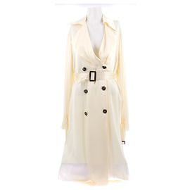 Magda Butrym Long ecru silk trench coat Beige