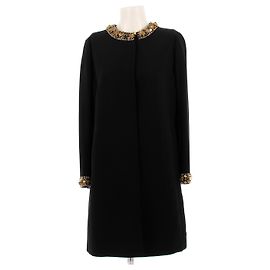 Miu Miu Schwarze mittellange Jacke mit Verzierungen Schwarz