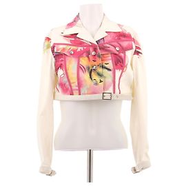 Dior Jeansjacke mit bunten Mustern Weiß