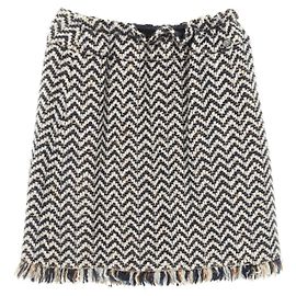 Saia de lã e nylon Chanel Marrom Branco Azul Azul marinho