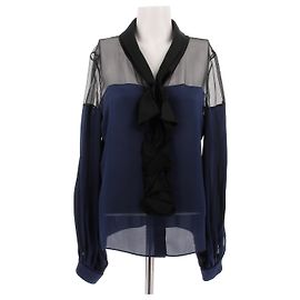 Valentino Garavani Camicia bicolore in seta Blu navy