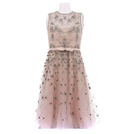 Valentino Garavani Vestido longo rosa de seda com strass Rosa