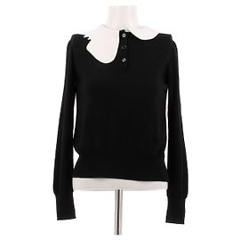 Carven Pull noir à col blanc en laine Noir
