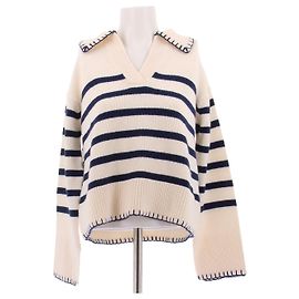 Autre Marque Streifenpullover aus Kaschmir und Wolle Beige