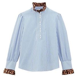 Blusa Balzac Paris Source de onça e listras em algodão Azul Multicor Estampa de leopardo