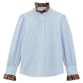Blusa Balzac Paris Source leopardata e a righe in cotone Blu Multicolore Stampa leopardo