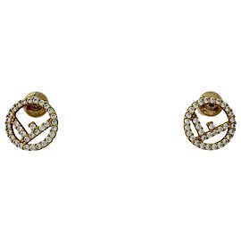 Brincos logo F em strass Fendi Dourado