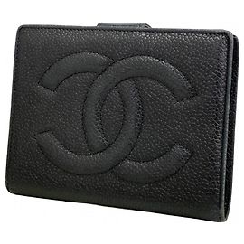 Chanel schwarze genarbte Kalbsleder-Bifold-Geldbörse Schwarz