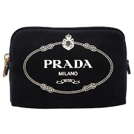 Prada Canvas Canapa Logo Pouch Black White