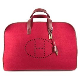 Borsa da viaggio con logo H-Punching di Hermès Rosso