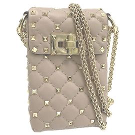 Valentino Rockstud Phone Holder 2-Way Shoulder Bag Beige
