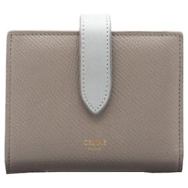 Céline Billetera de cuero pequeña con correa CELINE Azul Beige