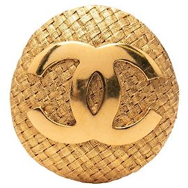 Broche trançada vintage Chanel Coco Mark Dourado