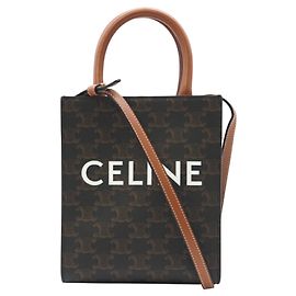 Céline Sac cabas mini vertical en toile Triomphe de CELINE Marron Blanc