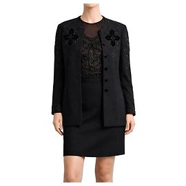 Autre Marque Set Escada Couture Gonna e Blazer Nero Ornato con Ricami e Perle Nero