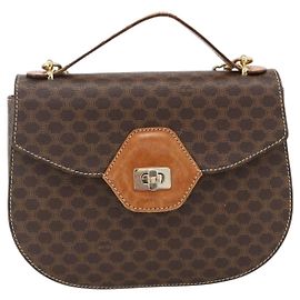 Céline Celine Vintage Macadam Lona e Couro Marrom