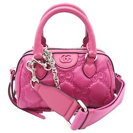 Bolsa Boston Mini em Nylon Matelassé GG da Gucci Rosa