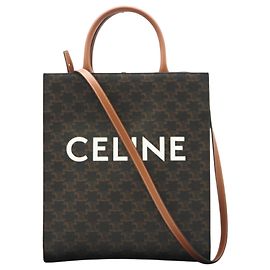 Céline CELINE Triomphe Canvas Small Vertical Cabas Tote Bag Brown White Beige