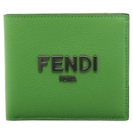 Fendi Green Leather Bi-Fold Wallet Green
