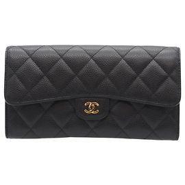 Cartera Clásica Larga de Caviar Matelassé Chanel Negro Burdeos