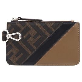 Fendi FF Logo Münzgeldbörse Braun Schwarz Beige