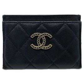 Chanel Black Grained Calfskin Card Case Black