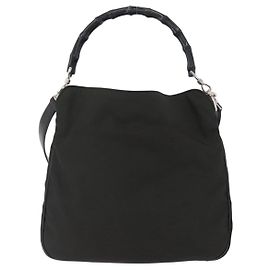 Bolsa vintage Gucci com alça de bambu em nylon Preto