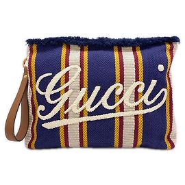 GUCCI Embroidered Canvas Large Pouch Multiple colors Navy blue