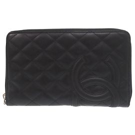 Chanel Cambon Line Bi-Fold Wallet Black Pink