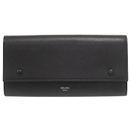 Céline Celine Large Flap Multi-Function Leather Long Wallet Black Yellow