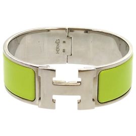 Hermès Hermes Click-Clack Green Metal Bangle Silvery Green