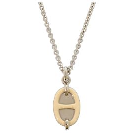 Colar Hermès Mini Maillon PM Prata Cru