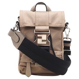 Bolsa de Ombro de Nylon Fendi Zucca Fendines Bege