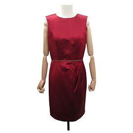 VESTIDO SIN MANGAS CHANEL BOTÓN GRIPOIX P37348 M 40 SEDA ROJA 5900E Roja
