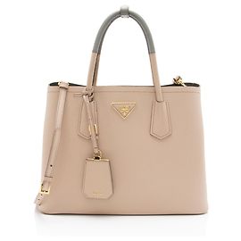 Prada Saffiano Cuir Double Handle Medium Tote Grey