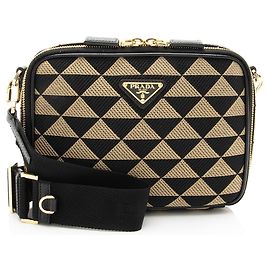 Bolsa de Câmera Jacquard Symbole da Prada Marrom Bege