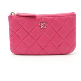 Chanel Matelassé Lammleder Münzgeldbörse Silber Pink