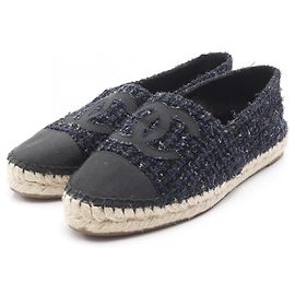 Chanel Coco Mark Fabric Slip-on Shoes Blue Other