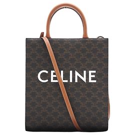 Céline CELINE Triomphe Cabas Vertical 2-Way Tote Bag Brown White Beige