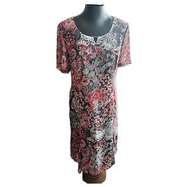 Autre Marque Langes Kleid mit Blumenmuster Schwarz Weiß Rot Grau