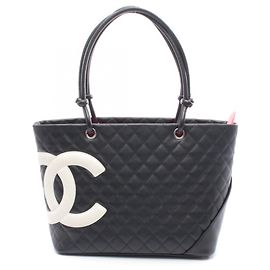 Bolsa tote grande da linha Cambon da Chanel Preto Branco