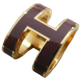 Hermès Pop H Pendant Large Model in Gold-Plated Steel and Garnet Lacquer with a Box Dark red