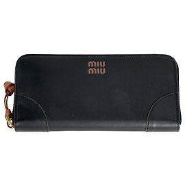 Miu Miu Schwarze Leder Lange Geldbörse Schwarz