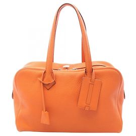 Bolsa Hermès Victoria 35 em couro Taurillon Clemence laranja Laranja