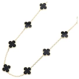 Van Cleef & Arpels Vintage Alhambra 20-Motif Necklace Black Golden