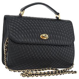 BALLY Bolsa de Ombro Matelassada em Couro 2 em 1 Preto Dourado Auth BA11038 Preto Dourado